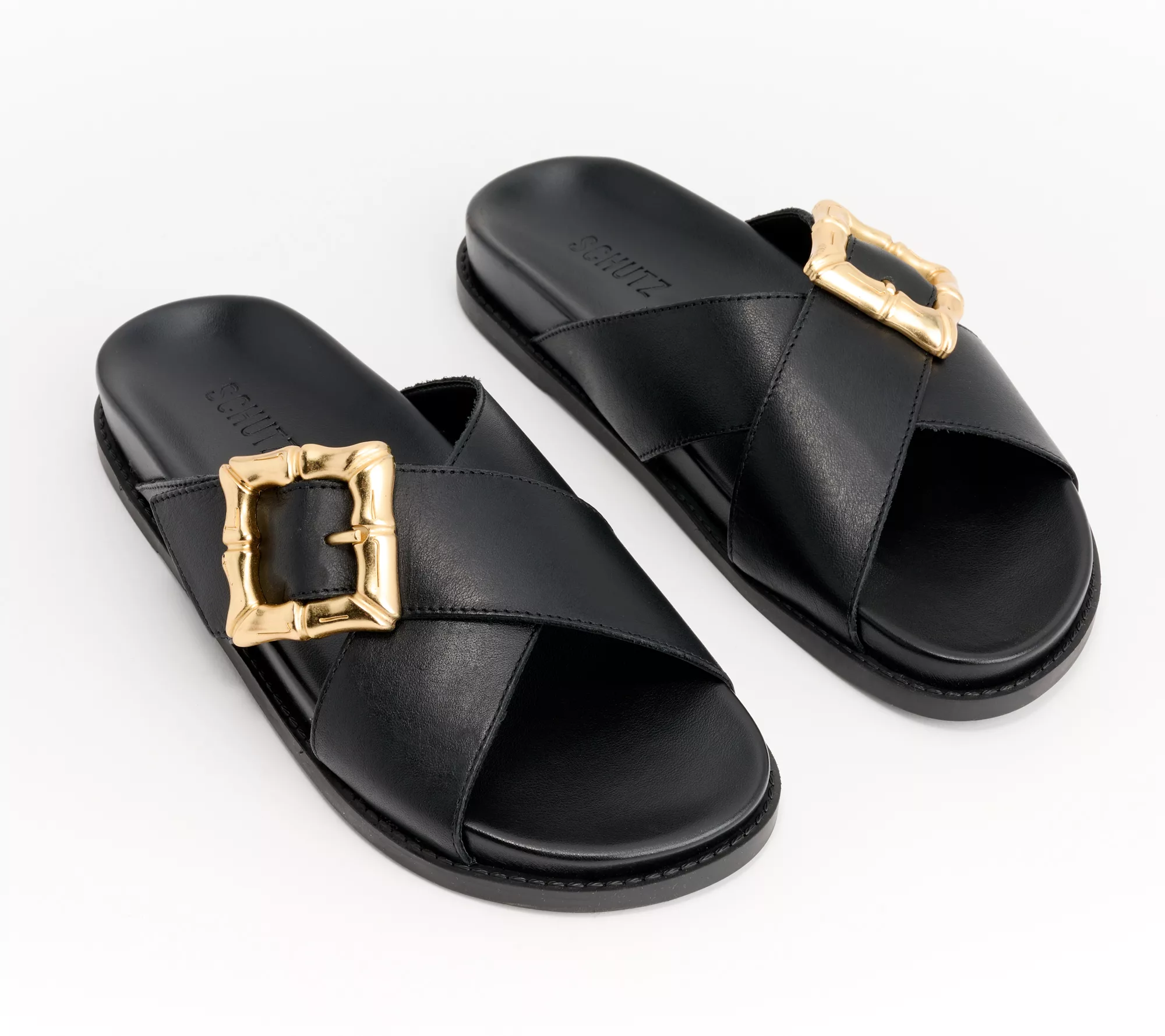 "As Is" Schutz Leather Crossband Sandals- Enola Crossed