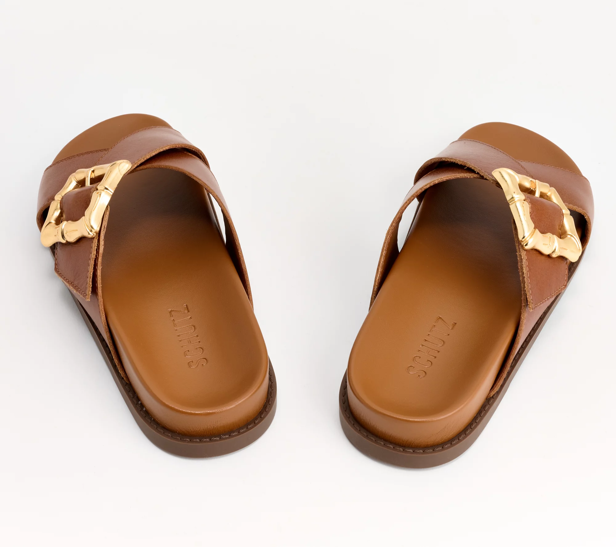 "As Is" Schutz Leather Crossband Sandals- Enola Crossed