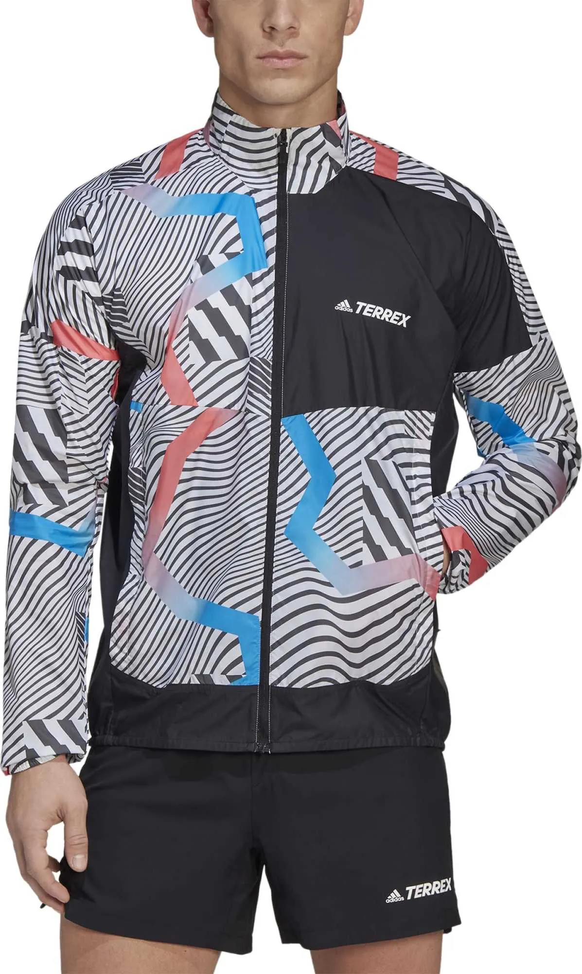 Adidas Men's Terrex Trail Running Printed Wind Jacket White/Black | Buy Adidas Men's Terrex Trail Running Printed Wind