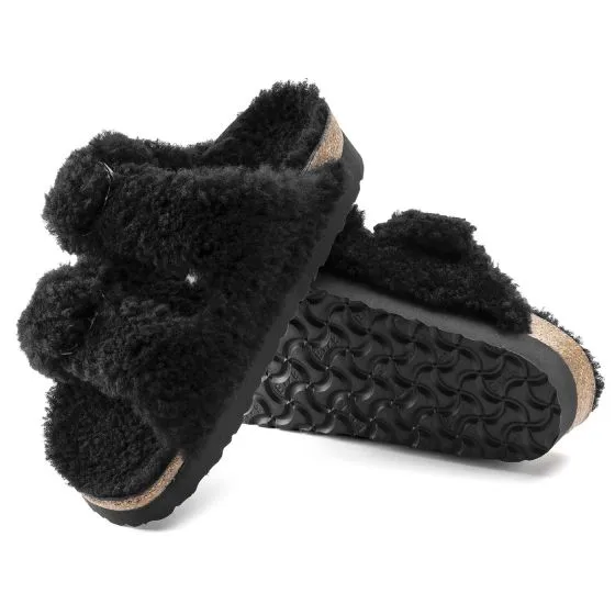 Birkenstock W' Arizona Big Buckle Teddy Black Fur Sandals