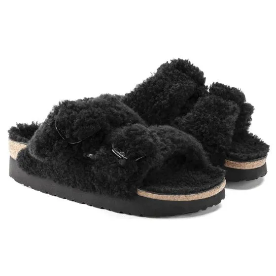 Birkenstock W' Arizona Big Buckle Teddy Black Fur Sandals