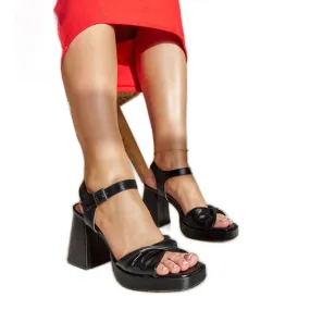 Black high-heeled sandals made of Lempi eco-leather