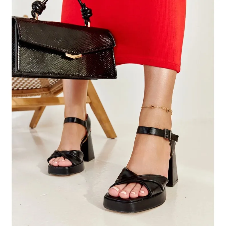 Black high-heeled sandals made of Lempi eco-leather