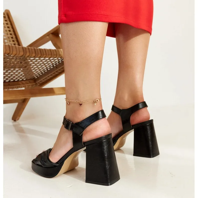 Black high-heeled sandals made of Lempi eco-leather