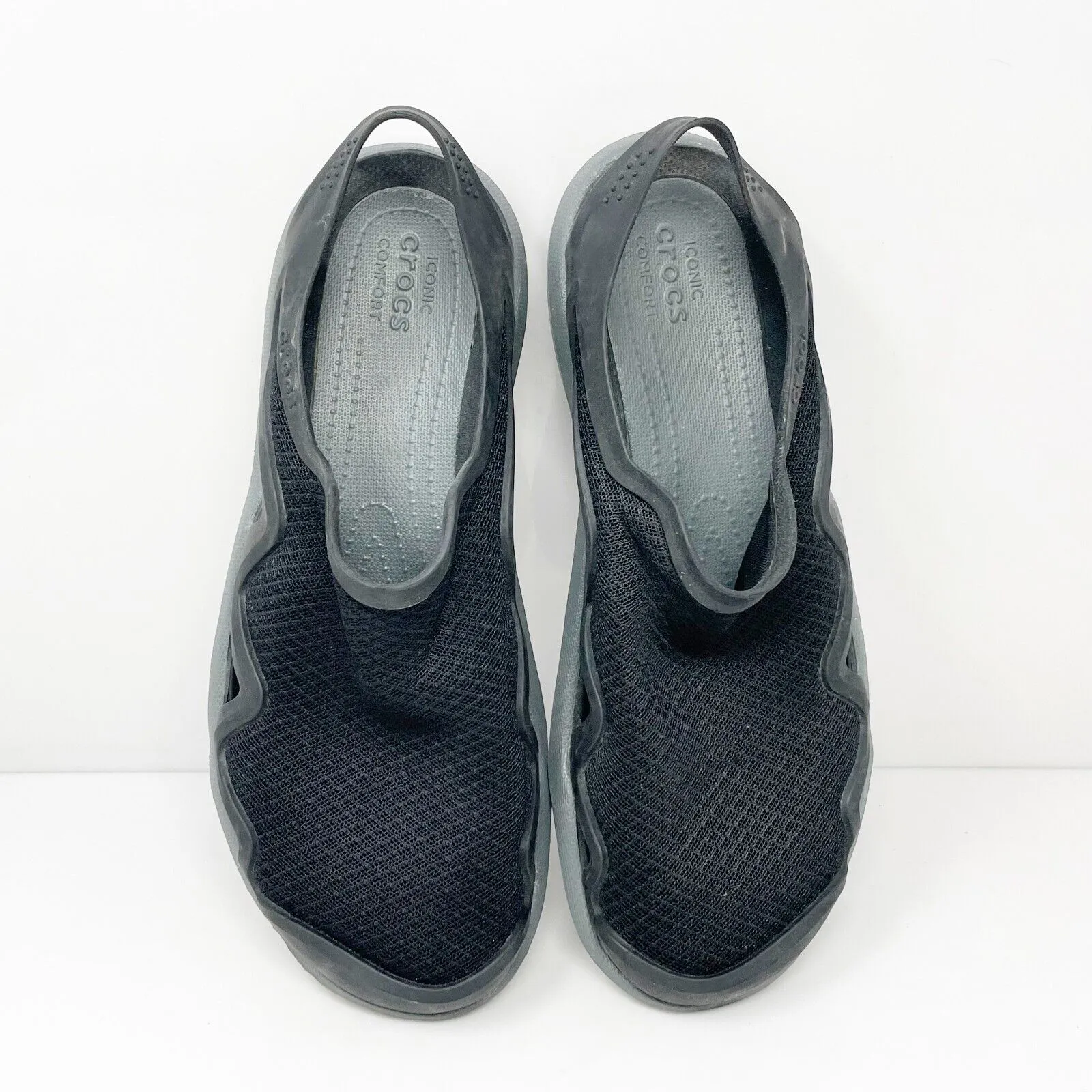 Crocs Mens Swiftwater Black Round Toe Slip On Sandals Size 9