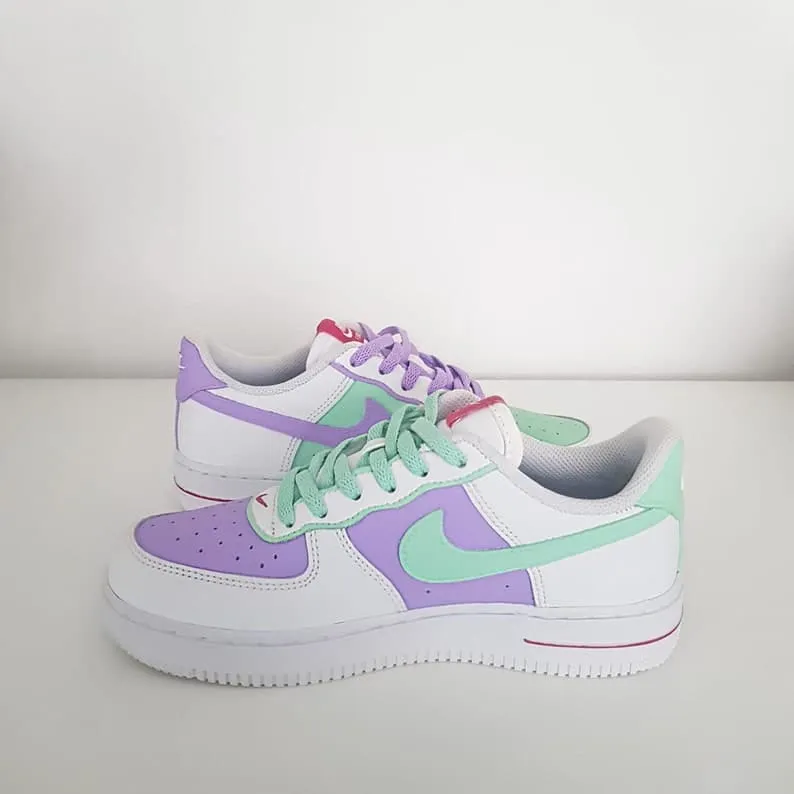 Custom Nike Air Force 1 Mint Green and Lilac Purple