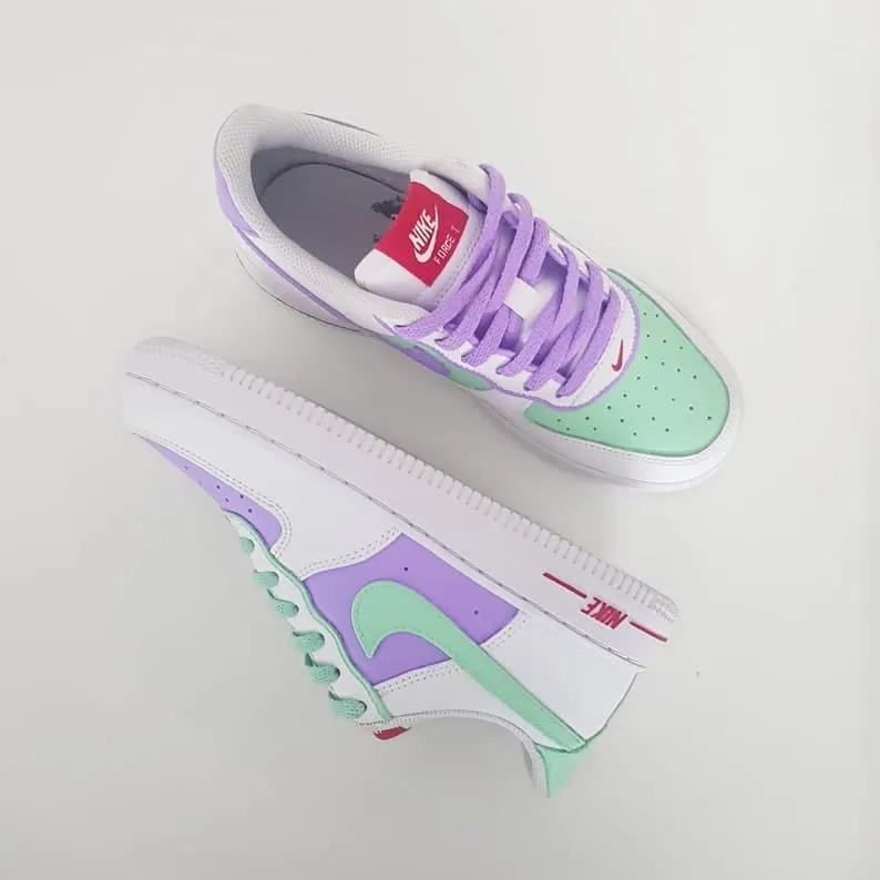 Custom Nike Air Force 1 Mint Green and Lilac Purple