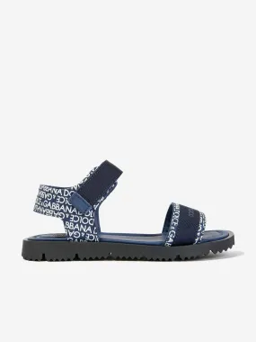 Dolce & Gabbana Boys Technical Fabric Logo Sandals in Blue