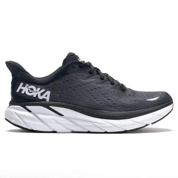 HOKA MEN'S CLIFTON 8 BLACK/WHITE (WIDE) (2E)