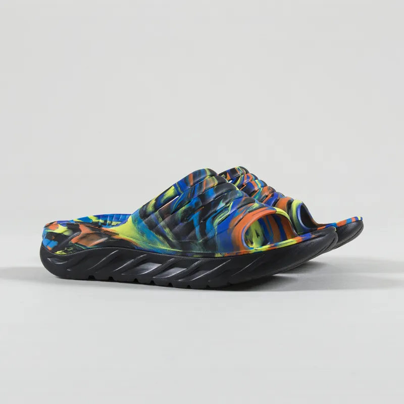 HOKA Ora Recovery Slide Swirl Black Diva Blue