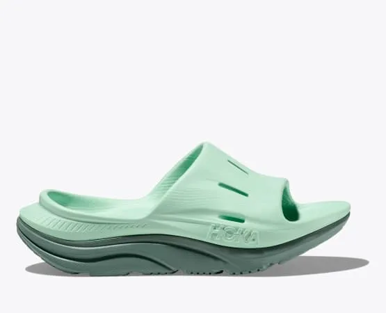 Hoka Ora Recovery Slide white, pink, green, lime, orange, and grey