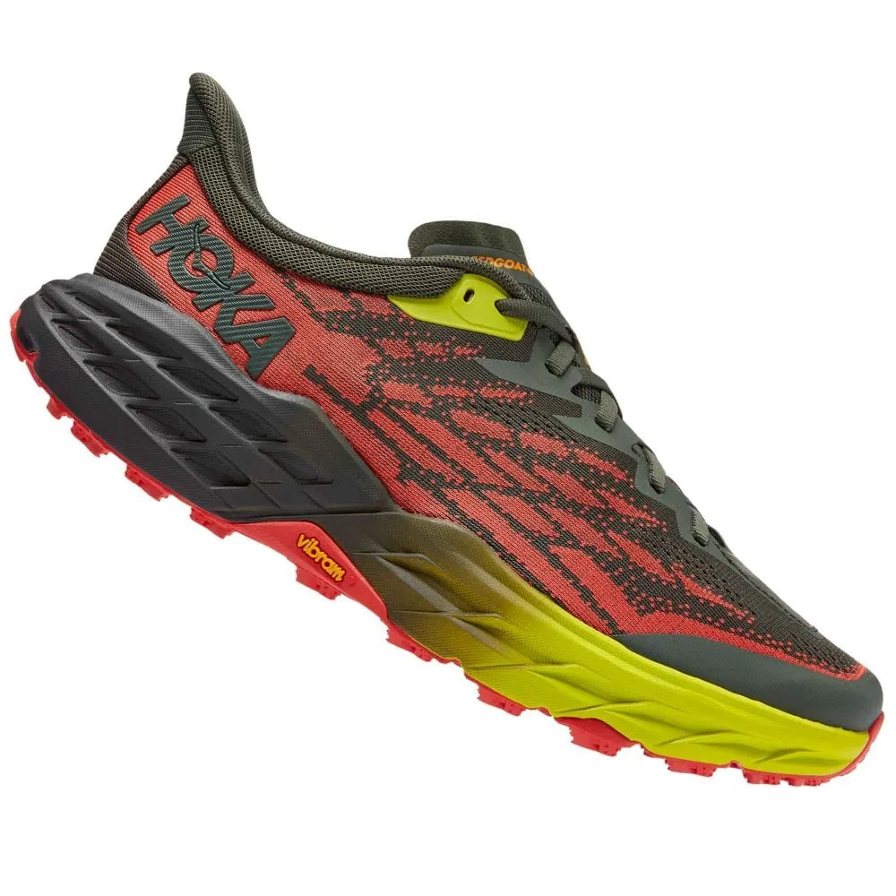 Hoka  Speedgoat 5 Wide 2E Mens Trail Running Shoes Thyme/Fiesta