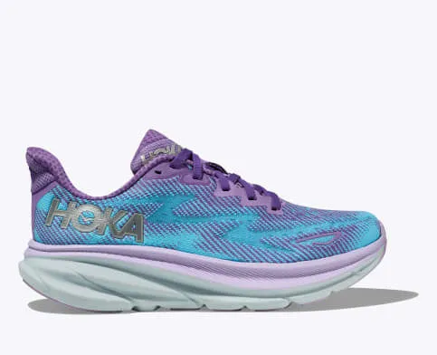 Hoka Women's Clifton 9 Running Shoe in Gull/Sea Ice, Vanilla/Astral, Black/Stellar Blue, Chalk Violet, Airy Blue, White & Black/