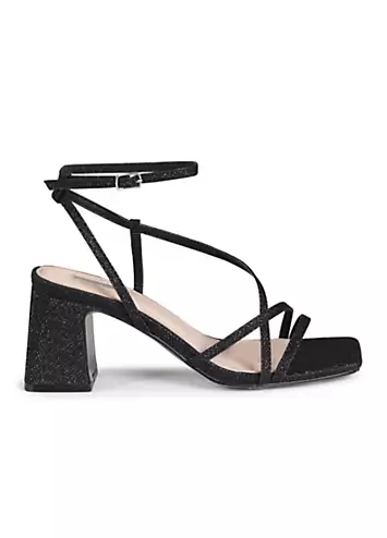 Linzi Liliana Black Glitter Crossover Slingback Block Heeled Sandals | Kaleidoscope