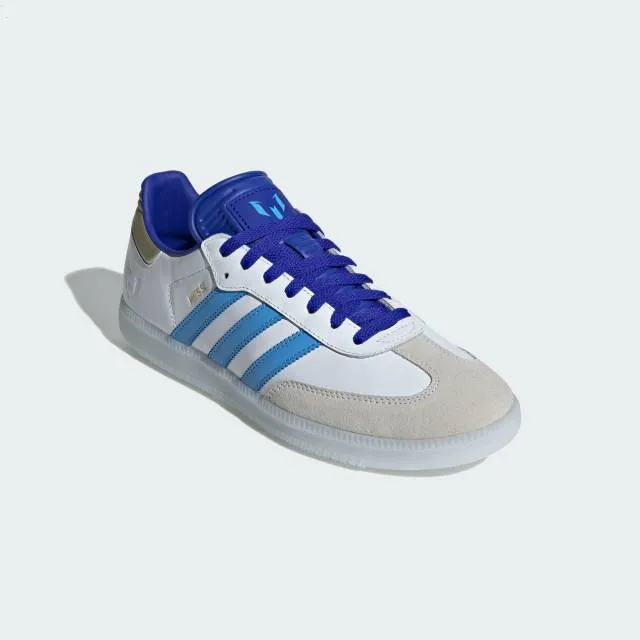 Lionel messi x adidas samba indoor (spark gen10s/ white/ lucid blue/ blue burst/ gold) men us 8-13 id3550