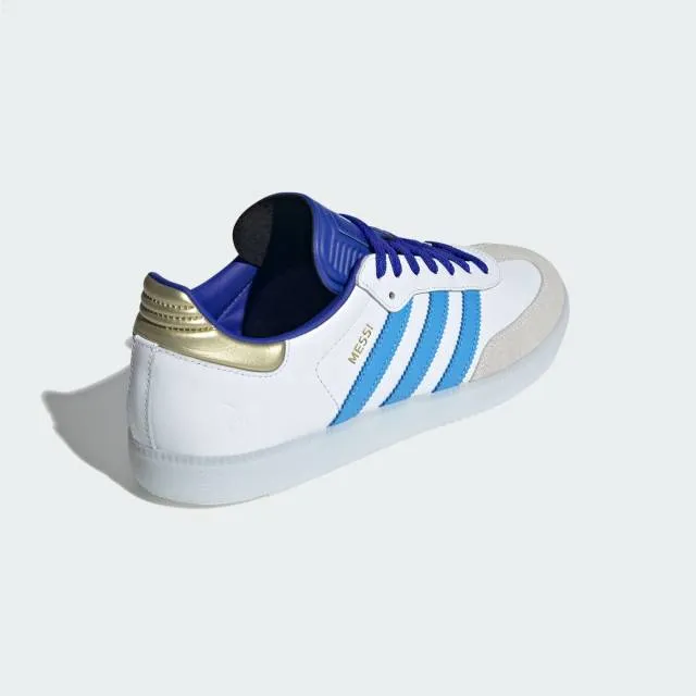 Lionel messi x adidas samba indoor (spark gen10s/ white/ lucid blue/ blue burst/ gold) men us 8-13 id3550