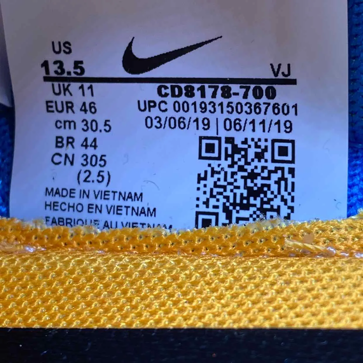 Nike (W) Vapor Street / OW Tour Yellow 2019 New Size 13.5W