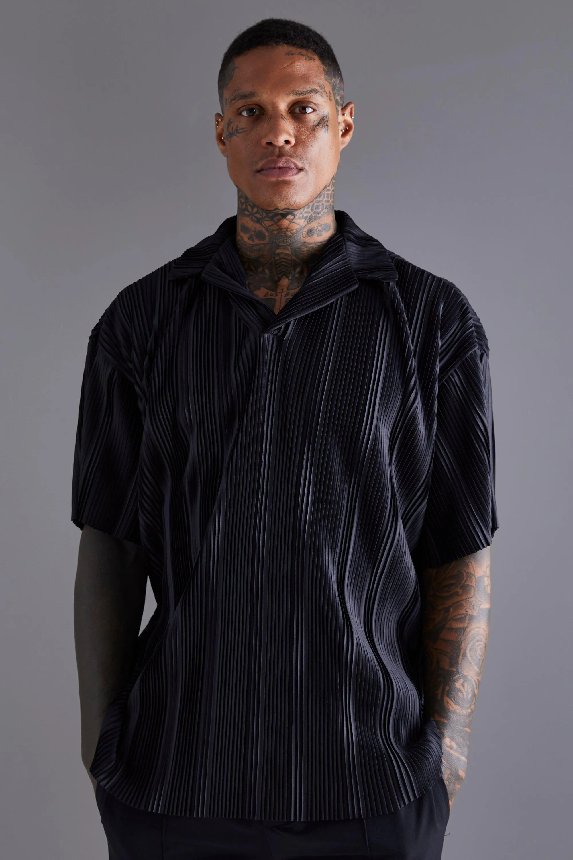 Oversized Pleated Revere Polo | boohooMAN UK