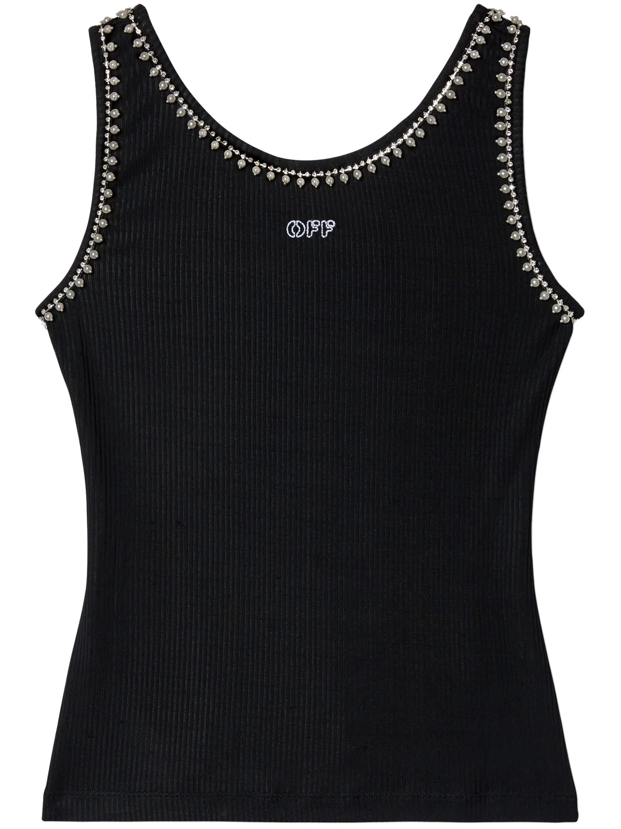 pearl-embellished ribbed tank top