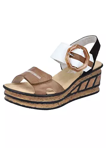 Rieker 68176 Ladies Beige Hook & Loop Sandals | Kaleidoscope