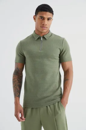 Short Sleeve Muscle Cable Textured Polo