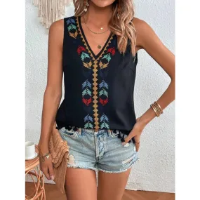 Tassel Printed V-Neck Tank