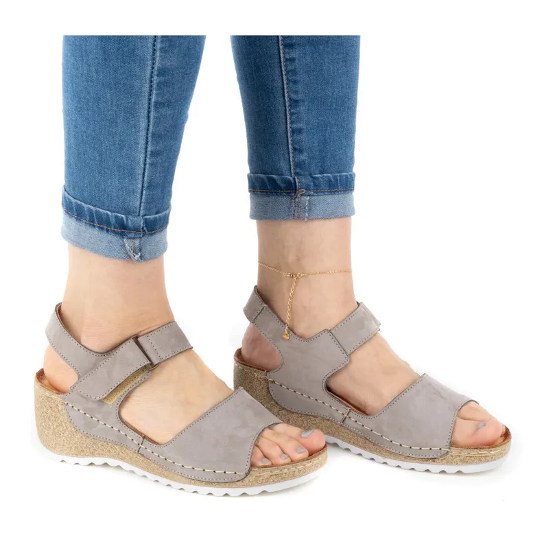 WASAK Comfortable women's leather sandals 0474W gray grey