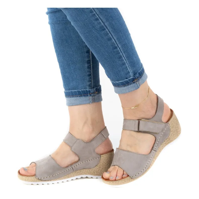 WASAK Comfortable women's leather sandals 0474W gray grey