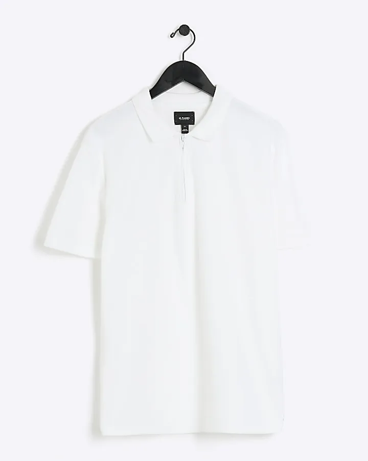 White slim fit honeycomb polo shirt